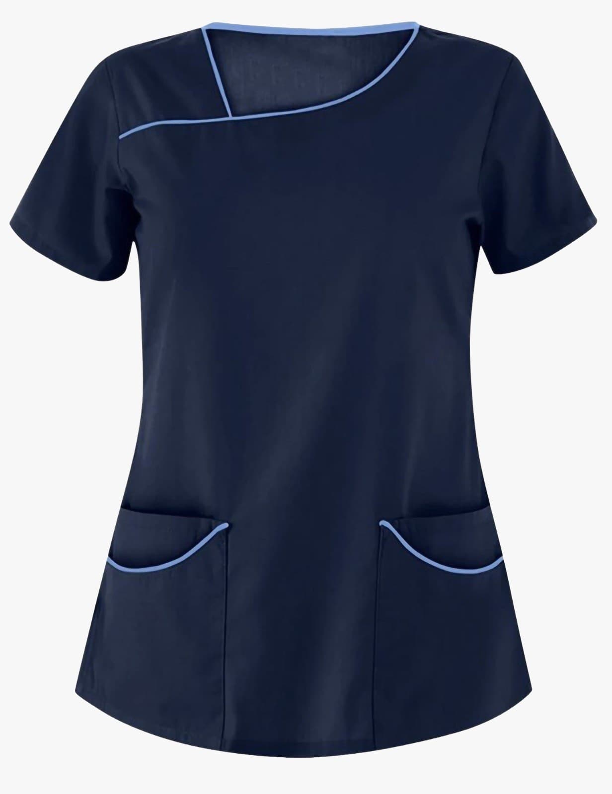 Navy Piped Scrub Top
